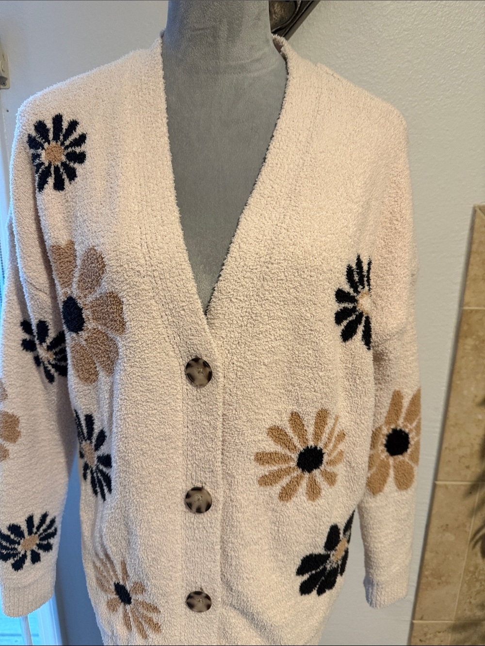 Volcom Cream Cardigan with Black and Brown Floral Print